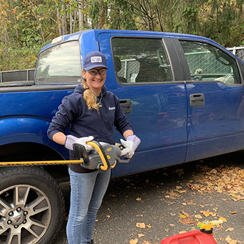 Michele Smith, accounting admin put on her gloves and PPE and went to work