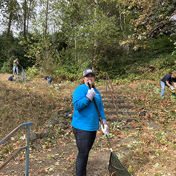 Office administrator Ann Warner-Smith raked with a smile!